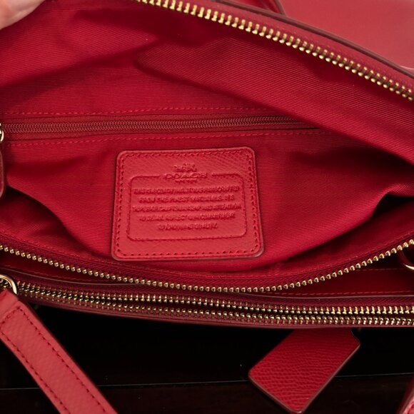 Coach Christie Carryall Cherry Red Crossgrain Leather Satchel - Picture 13 of 13